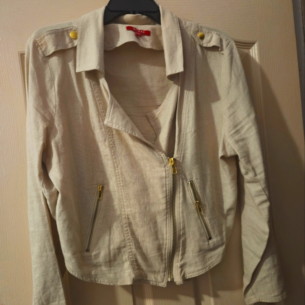 GUESS Los Angeles Natural Cream Color Zip-Up Blazer Jacket - Sz. Large